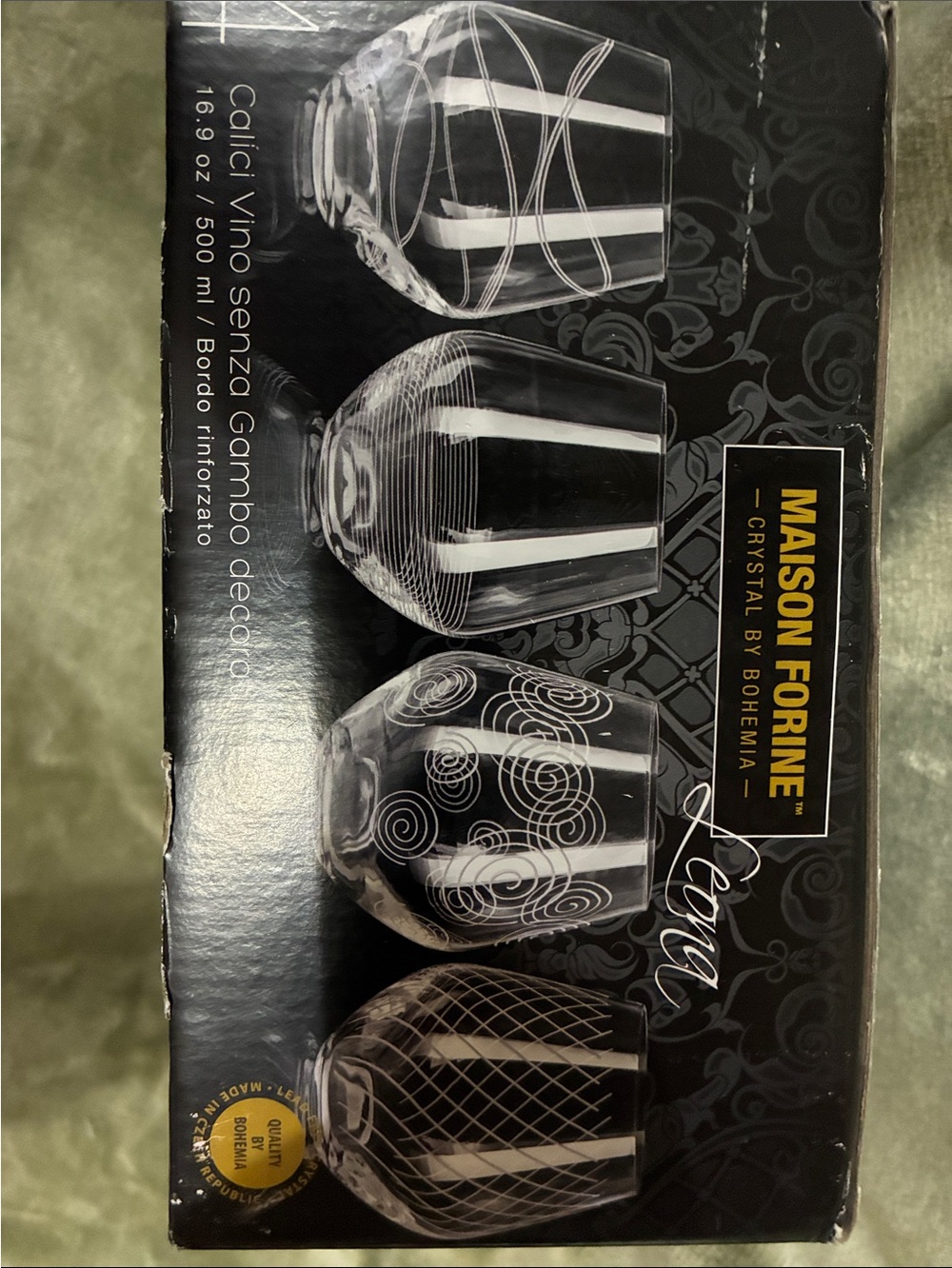 Bohemian Blown Crystal Wine Glasses - Set of 4 -Stemless